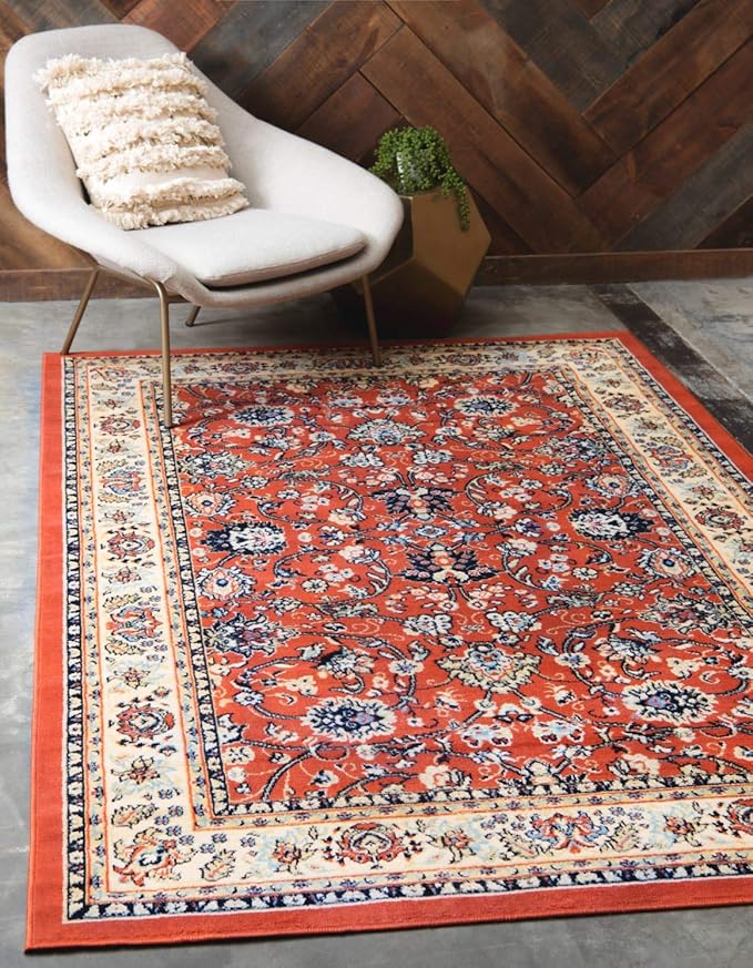 Unique Loom Sialk Hill Collection Area Rug - Washington (5' 1" x 8' Rectangle Terracotta/Cream)