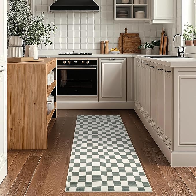 jinchan Runner Rug 2x5 Hallway Washable Modern Checkered Geometric Lattice Kids Bedroom Rug Indoor Floor Cover Non Slip Soft Carpet for Nursery Room Kitchen Laundry Room Home Grey
