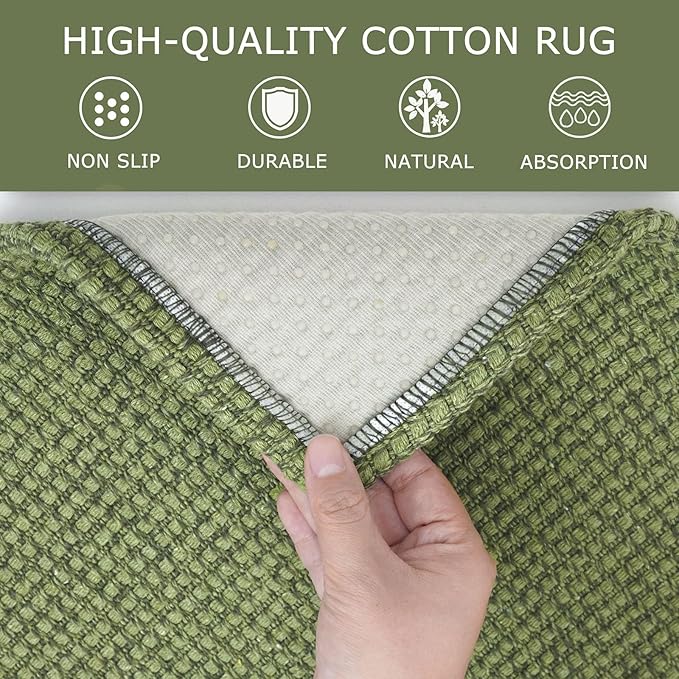 KOZYFLY Long Runners for Hallways 3x12 ft Washable Kitchen Runner Non Slip Rubber Backed Hallway Rugs Cotton Entryway Runner Rug Floor Carpet for Indoor Hall, Kitchen, Bright Green/Earthy Green