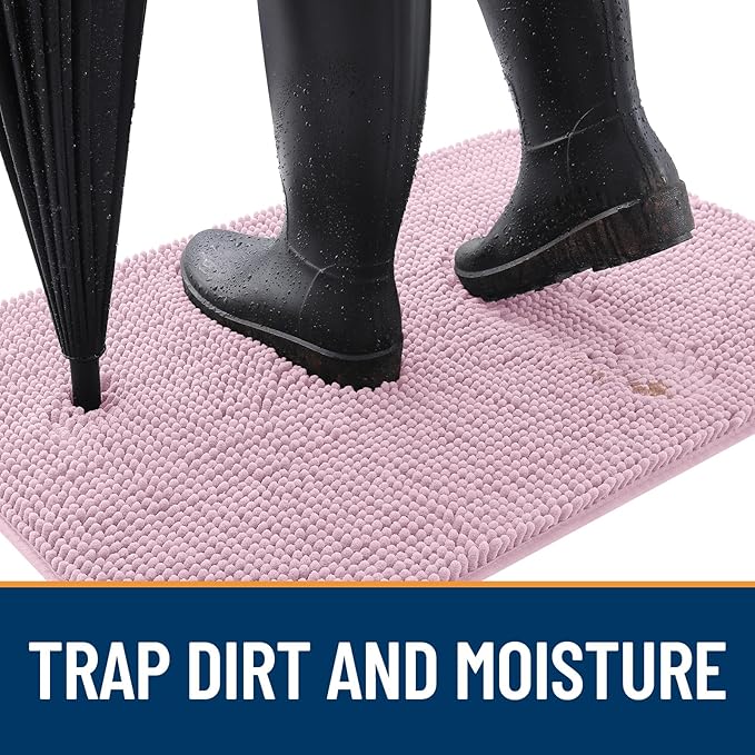 OLANLY Dog Door Mat for Muddy Paws 36x24, Absorbs Moisture and Dirt, Absorbent Non-Slip Washable Doormat, Quick Dry Chenille Mud Mat for Dogs, Entry Indoor Entryway Carpet for Inside Floor, Dusty Rose
