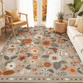 Floral 5x7 Area Rug Machine Washable Soft Print Boho Carpet Non Slip Doormat Low Pile Flower Area Rugs for Living Room Bedroom Nursery Kitchen Dining Room Indoor-Brown/Brick