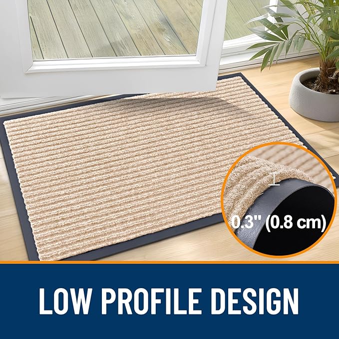 OLANLY Front Door Mat Indoor Outdoor Entrance, Waterproof Heavy Duty Doormat, Fade Resistant, Low Profile, Easy Clean Patio Porch Welcome Floor Mats for Entry, 35x23, Beige