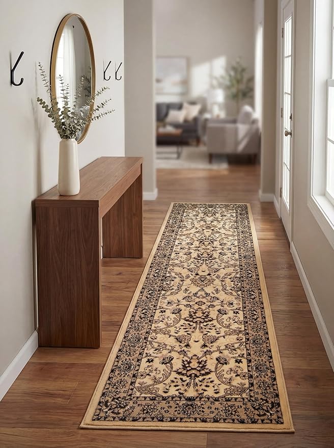 Rugs.com Yasmin Collection Rug – 16 Ft Runner Ivory Medium Rug Perfect for Hallways, Entryways