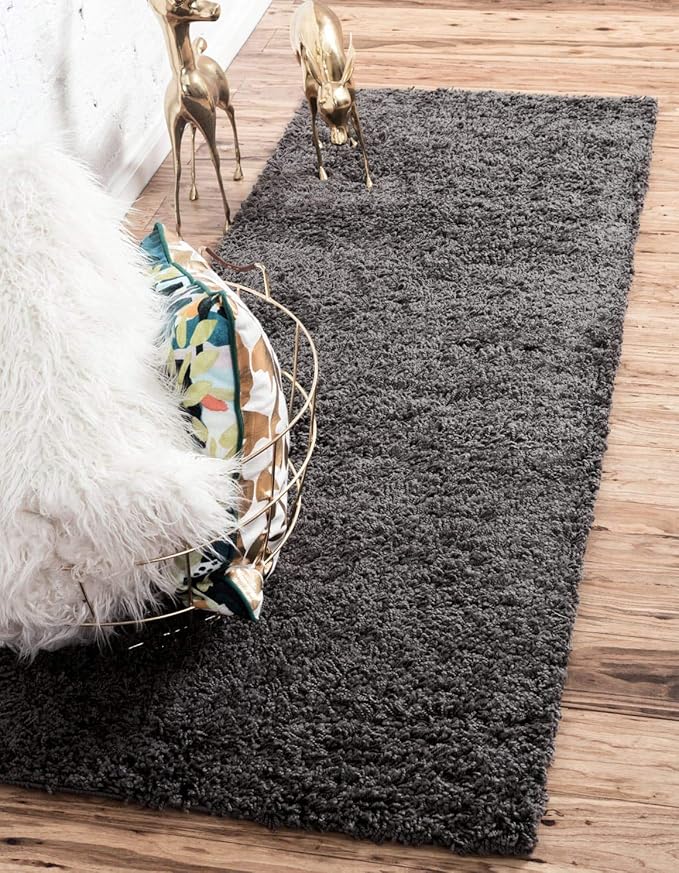 Unique Loom Solid Shag Collection Area Rug (2' 6" x 16' 5" Runner, Graphite Gray)
