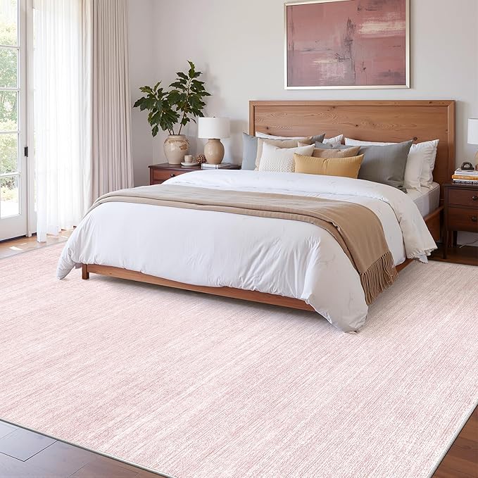 Art&Tuft Washable Rugs 9x12, Low Pile Area Rugs 9x12 Living Room - Non Slip and Stain Resistant Soft Thin Rug for Bedroom, Dining Room, Kitchen, Office, Lightpink