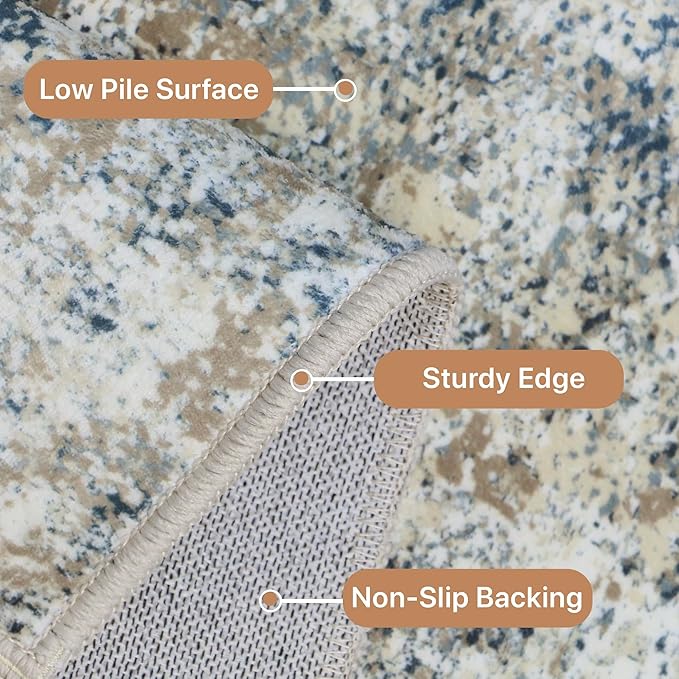 GENIMO Washable Area Rugs for Living Room, 9x12 Modern Non Slip Rugs, Low Pile Lightweight Soft Print Rug for Bedroom, Dining Room, Home Office, Blue Grey Beige