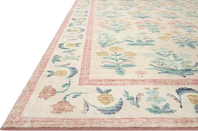 Loloi Rifle Paper Co. Eden Collection EDE-01 Mughal Rose Blush 2'-6" x 7'-6" Runner Rug feat. CloudPile™