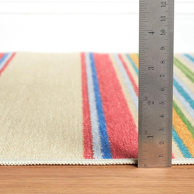 Dash & Albert Cady Stripe Multi Machine Washable Rug, 6 X 9 Feet, Multicolored Stripe Pattern - Premium Luxury Hotel Quality Soft Breathable Hypoallergenic Machine Washable Easy Care All Season