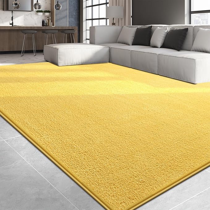 Large Area Rugs for Living Room Bedroom, 5x8 Feet Yellow Rug, Minimalist Modern Shag Rug, Soft Thick Comfy Memory Foam Indoor Carpet, Non-Slip Washable Rug for Boys Girls Dorm Nursery Room Home Decor