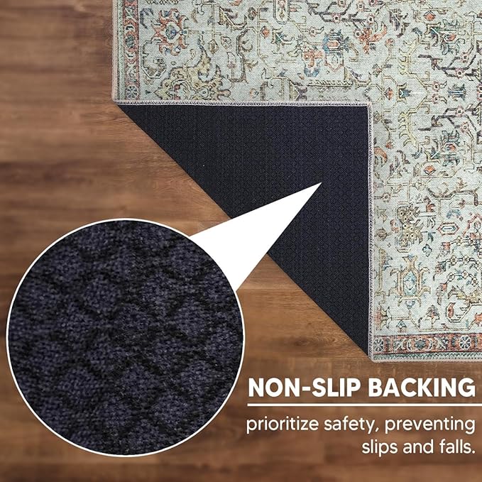 Keen Home Design 2x10 Rug - Machine Washable Runner Rug with Non-Slip Backing, Ideal for Hallway, Entryway, Kitchen, Laundry Room - Vintage, Easy Clean, Durable, Low Pile - (2'6" x 10')