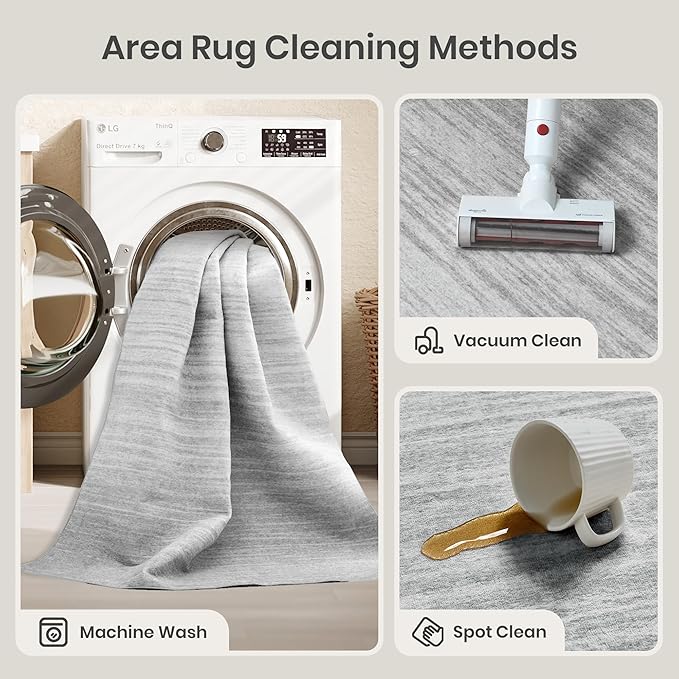 Valenrug Washable Rugs 6x9 - Non Slip 6x9 Area Rugs for Living Room, Stain Resistant Area Rugs for Bedroom, Foldable Machine Washable Area Rug(6'x9', Grey)