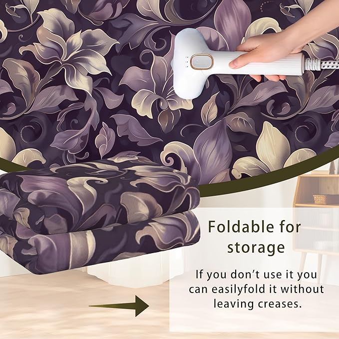 Purple Luxury Floral Texture Rug for Living Room 3x5, Low Pile Non-Slip Backing, Machine Washable Easy Fold Rug for Home, Office, Dorm Room