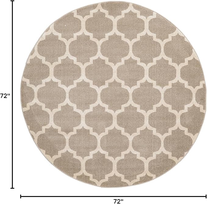 Rugs.com Lattice Collection Rug – 6 Ft Round Light Brown Medium Rug Perfect for Kitchens, Dining Rooms