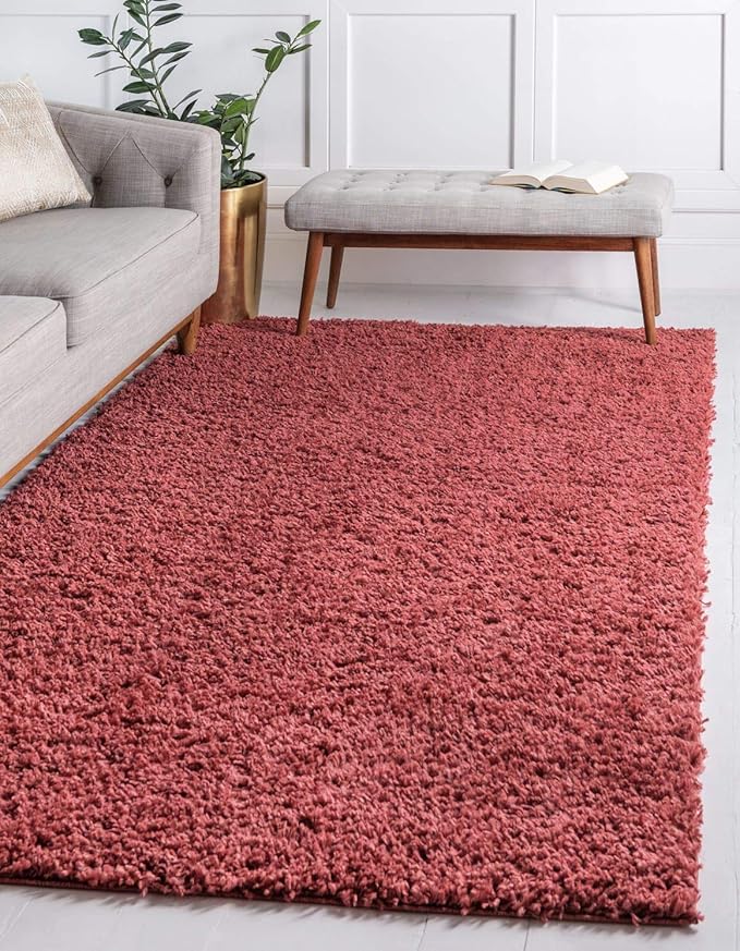 Unique Loom Davos Shag Collection Area Rug - Solid (5' 3" x 8' Rectangle, Poppy)