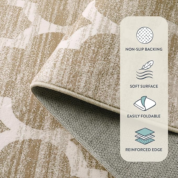 Lahome Moroccan Living Room Carpet - 4x6 Area Rug Washable Non-Slip Soft Rugs for Bedroom Ultra-Thin Throw Rug for Office, Modern Print Indoor Carpet Rug for Laundry Room Kitchen (Taupe, 4'x6')