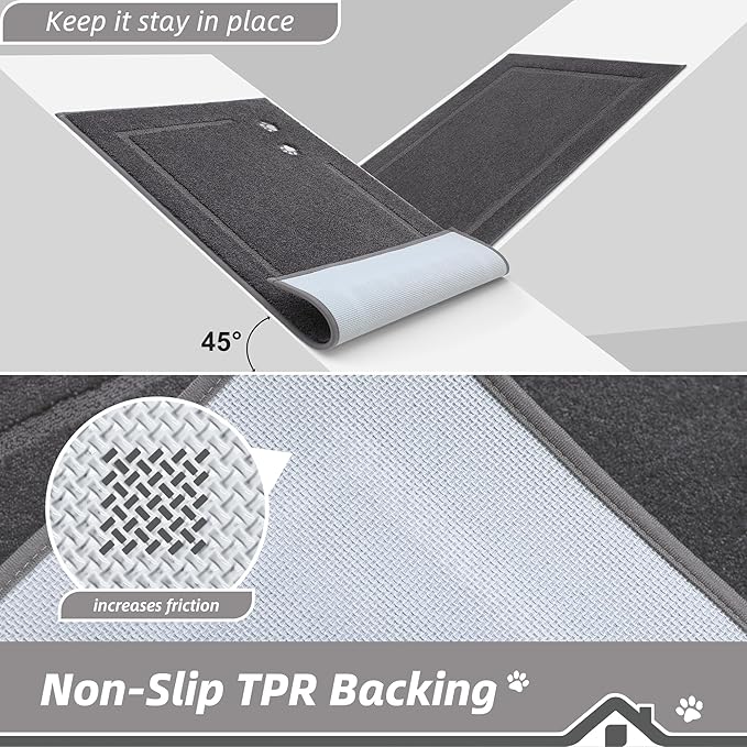 BEQHAUSE Dog Door Mat for Muddy Paws 32"x70" Dirt Trapper Absorbent Doormat Non Slip Entryway Rugs Washable Stain Resistant Welcome Floor Mat Soft Low-Profile for Front Back Door, Dark Grey