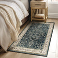 Washable Throw Rugs for Entryway, 4x6 Dark Rug with Rubber Backing for Living Room Bedroom, Vintage Medallion Distressed Area Rug for Kitchen/Bathroom/Dorm/Home Office, Midnight/Multi