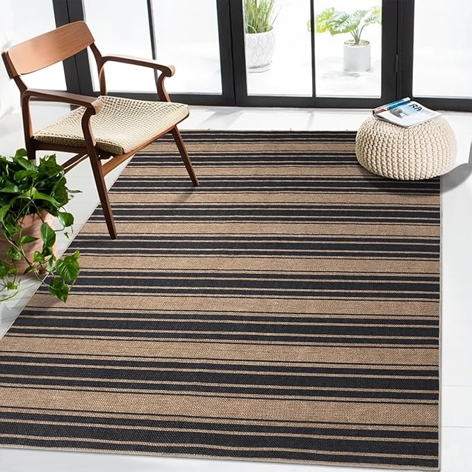 Striped Easy Jute Rug 3x5 Outdoor Entryway Rug Washable Area Rugs for Living Room Bedroom Non Slip Neutral Farmhouse Indoor Outdoor Carpet for Backyard Patio Office