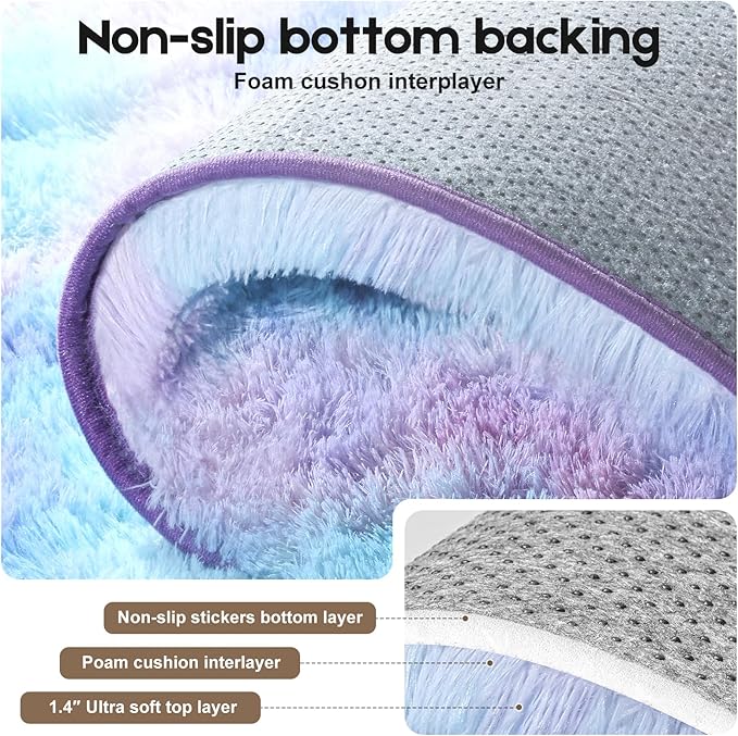 2x3 Rugs for Bedroom, Fluffy Small Area Rugs for Living Room, Soft Shag Fuzzy Carpet with 4 Non-Slip Stickers for Kids Boys and Girls Nursery Dorm Room Home Decor (Rainbow, 2ft x 3ft)