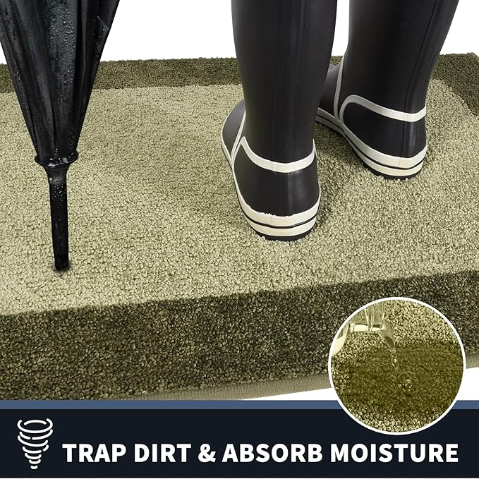 PURRUGS Dirt Trapping Door Mat 24" x 84", Non-Slip/Skid Machine Washable Entryway Rug, Shoes Scraper, Throw Rug, Super Absorbent Area Rug for Muddy Wet Shoes and Paws, Budding Green & Sage Green