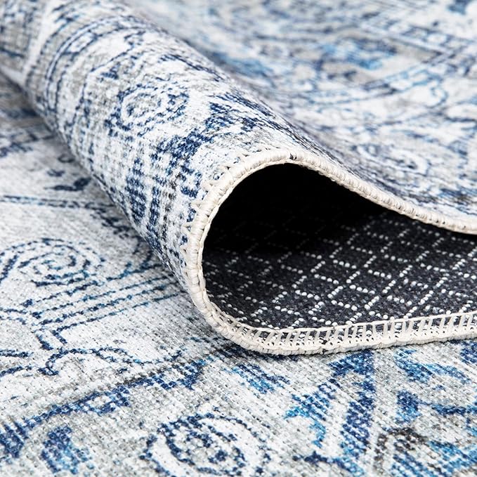 Bloom Rugs Washable Non-Slip 2' x 3' Rug - Blue/Gray Traditional Oriental Area Rug for Living Room, Bedroom, Dining Room, and Kitchen - Exact Size: 2' x 3'