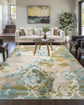 Washable Abstract Rug, 6x9 Willow Green and Blue Floral Area Rugs with Non-Slip Rubber Backed for Living Room, Low Pile Modern Throw Carpet Bedroom Dining Room Decor