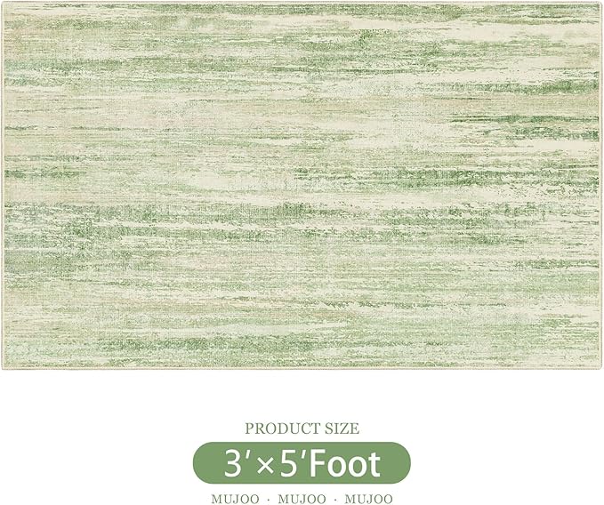 MUJOO 3x5 Rug Washable,Entryway Rug Small Area Rugs for Bedroom Living Room Kitchen Bathroom,Modern Abstract Non Slip Carpet,Indoor Entry Mat,Low Pile Throw Rug Accent Green