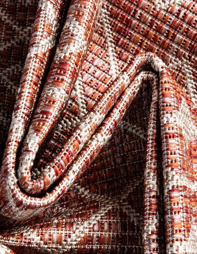 Unique Loom Outdoor Trellis Collection Area Rug - Tribal Trellis (2' 7" x 10' Runner Rust Red/Ivory)