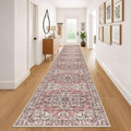KOZYFLY Runners for Hallways 3x20 Ft Extra Long Faux Wool Washable Thin Hallway Rug Printed Runner Carpet for Entryway Bedroom Stair Kitchen Hall Living Room Decor, Terracotta/Beige