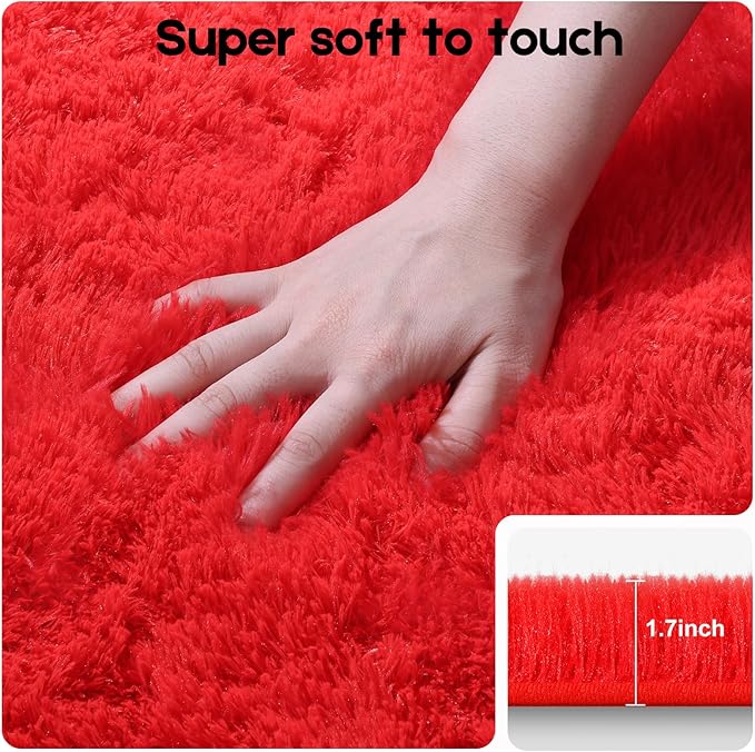 5x7 Red Rug for Living Room Bedroom, Fluffy Large Area Rug Soft Shag Non-Slip Carpet for Kids Boys and Girls Room Dorm Home Decor (5ft x7ft)