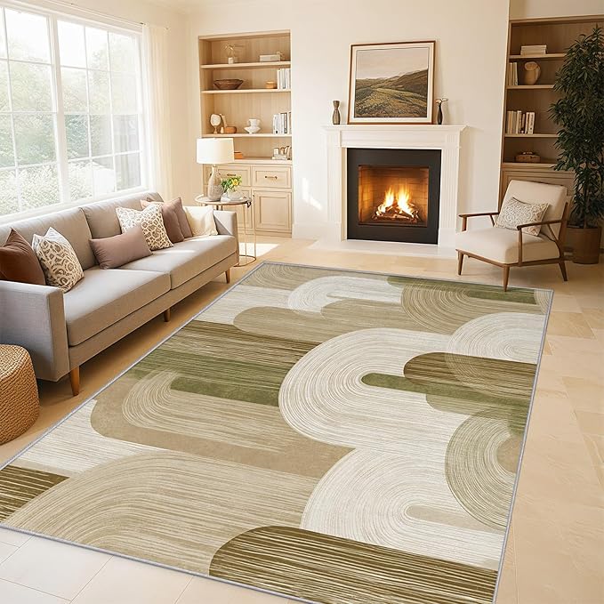 Abstract Geometry Rugs for Home Decor, 6x8 ft, Minimalist Geo Arched Area Rugs for Living Room, Soft Non Slip Washable Mid Century Modern Carpet Bedroom Decorations Dt-Ghf-19