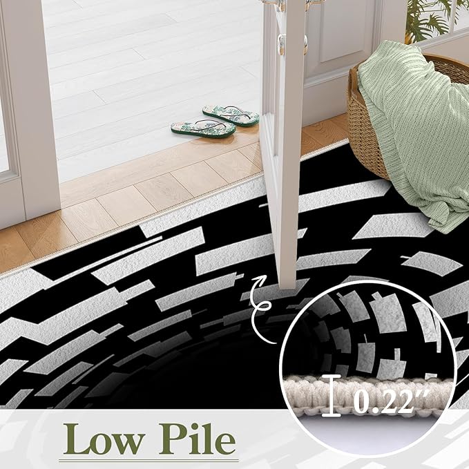 3D Illusion Swirl Area Rugs, 5x7ft, Modern Abstract Grid Black Hole Living Room Carpet, Geometric Black White Check Washable Carpets, Ultra Soft Cozy Shed Resistant Mat for Indoor