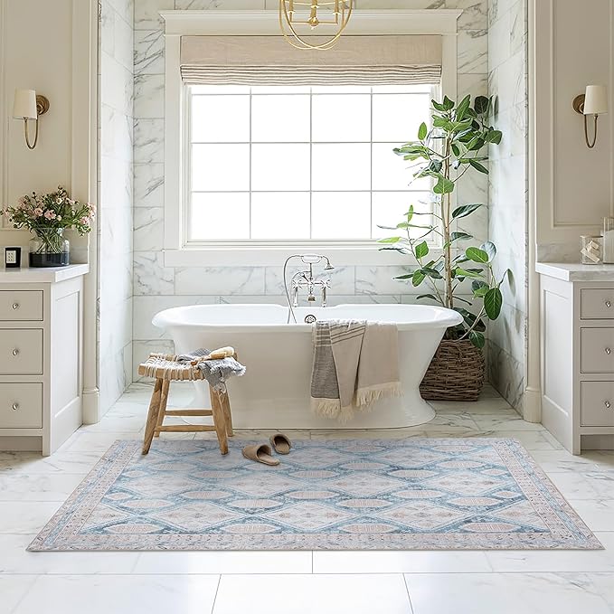 Washable Area Rug. Modern Farmhouse. Vintage. Turkish. Bohemian. Distressed. Oriental. Traditional. Rugs for Living Room. Dining. Bedroom. Office. Entryway. Foyer. (852CB, 5'9 x 8'9)