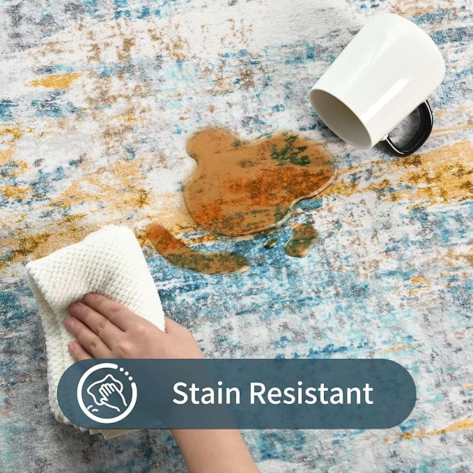 Runner Rug for Kitchen Hallways Runner Rug Non Slip 2'6''x8' Washable Blue Long Runner Rugs with Rubber Backing Soft Abstract Carpet Runner for Entryway, Kitchen, Bedroom, Bathroom