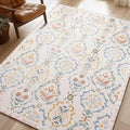 Phantoscope Washable Area Rug 5'x7' Non-Slip, Vintage Floral Boho Rugs for Living Room, Bedroom, DiningRoom, Soft Botanical Moroccan Pattern, Low-Pile Foldable Floor Carpet, Ivory Pink/Boho Garden