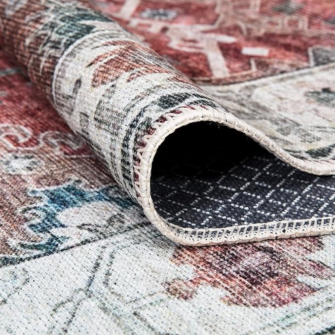 Bloom Rugs Washable Non-Slip 5' x 7' Rug - Red/Blue Traditional Area Rug for Living Room, Bedroom, Dining Room, and Kitchen - Exact Size: 5' x 7'