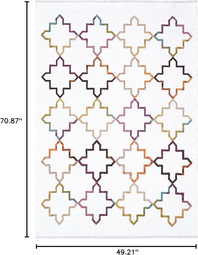 Alfa Rich 4x6 Moroccan White Washable Area Rugs for Living Room Bedroom Kitchen Decor Cotton Rug