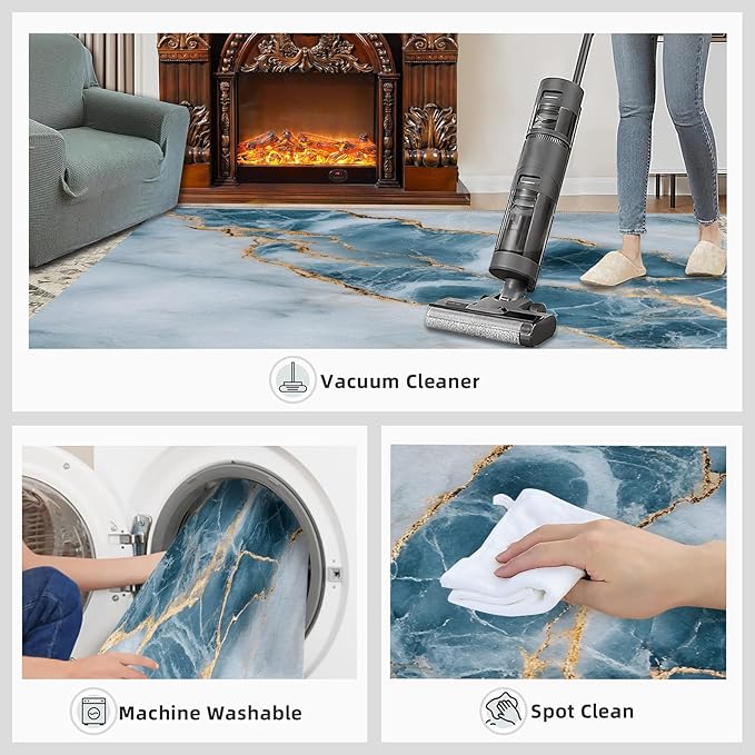 2x3 Abstract Marble Rugs for Entryway - Blue-White-Marble Small Area Rugs, Luxury Stone Pattern Laundry Room Carpet Non Slip Accent Throw Rug for Bathroom Kitchen Sink Front Door