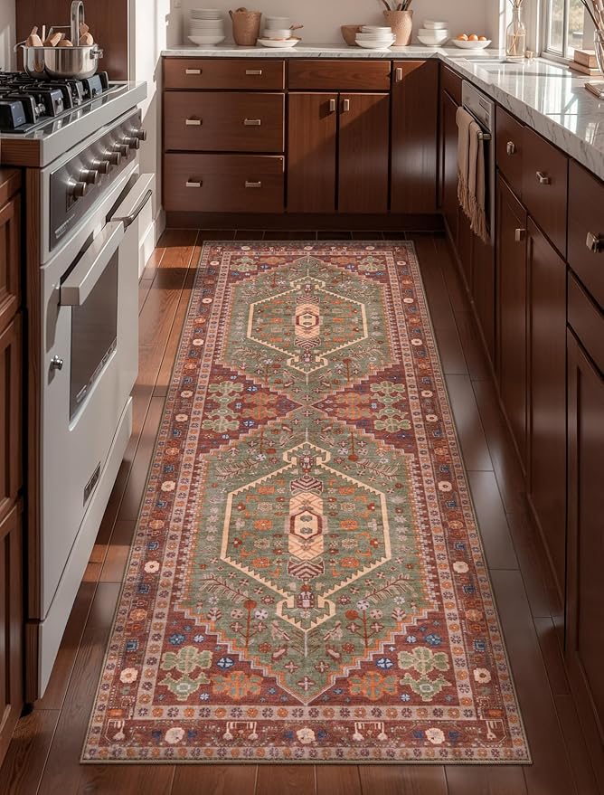 Ciicool Washable Non Slip Runner Rug, 2x6ft Hallway Rug Vintage Kitchen Carpet for Entrance Bedroom Bedside Living Room Kitchen Laundry Bathroom Decor