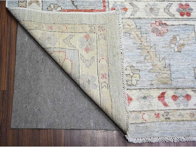 Steel Gray Pure Wool Hand Knotted Afghan Angora Oushak with All Over Pattern Natural Dyes Squarish Oriental Rug (11'9"x14')