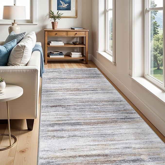 Large Runner Rugs for Hallway 4x18: Non-Slip Washable Wide Carpet - Soft Low-Pile Stain and Spill Resistant Rug for Entryway Living Room Dining Room Balcony Garage Office Beige Grey