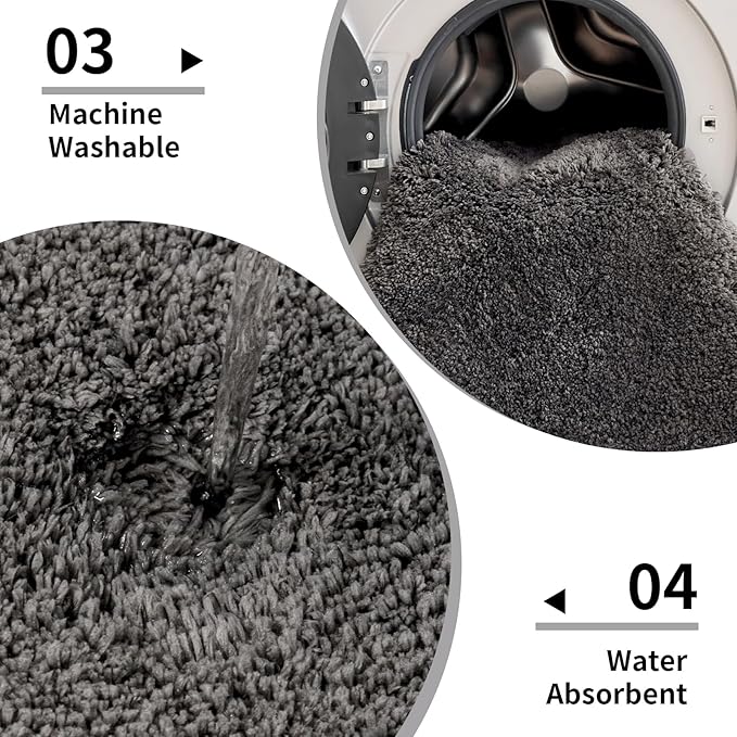 Small Bathroom Rugs 17x24 Non Slip Dark Grey Fluffy Bath Mat for Bathroom Floor Machine Washable Plush Luxury Bath Rug for Tub Soft Shaggy Absorbent Shower Mat