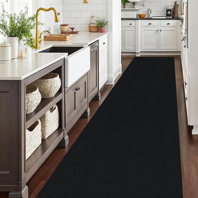 EARTHALL Extra Long Runner Rug 3x14 Ft Washable Runners for Hallways Cotton Non Slip Entryway Runner Braided Kitchen Runner Indoor Outdoor Carpet Runners for Stair, Hall, Foyers, Black