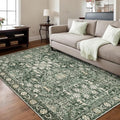 Area Rug 9×12 Washable Rugs for Bedroom, Vintage Floral Rug Soft Non Slip Stain Resistant Carpet for Living Room Dinning Room Kitchen Home Office Green Black