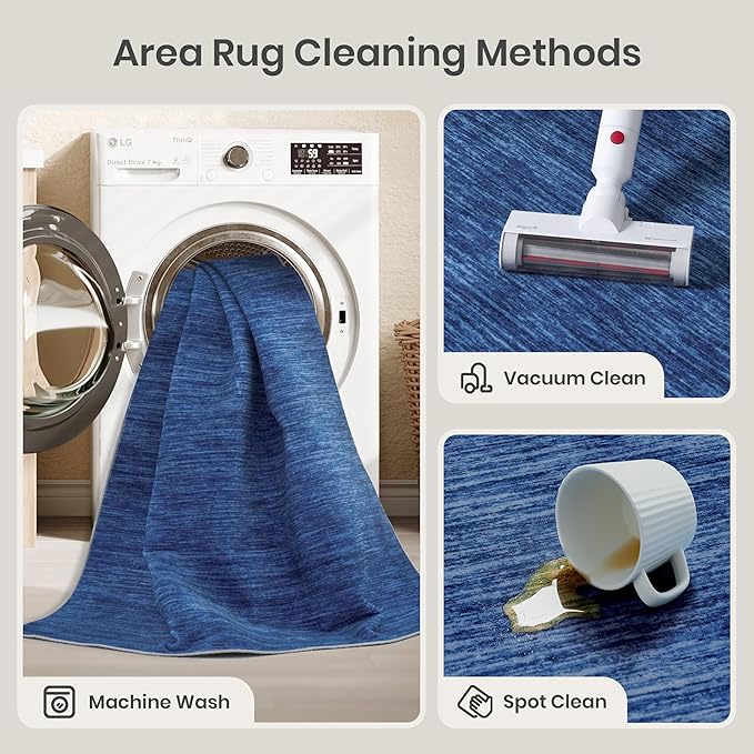 Valenrug Washable Rugs 5x7 - Non Slip 5x7 Area Rugs for Living Room, Stain Resistant Area Rugs for Bedroom, Foldable Machine Washable Area Rug(5'x7', Navy)