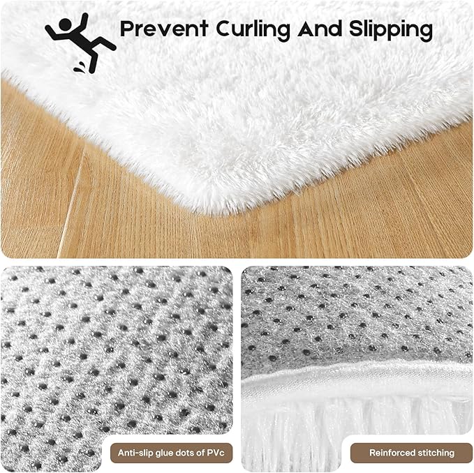 Cream White Area Rugs 9x12 Living Room Bedroom, Fluffy Large Rug Soft Shag Non-Slip Carpet for Kids Boys and Girls Room Dorm Home Decor (9ft x 12ft)