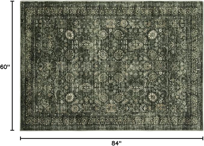 Morebes Washable Green 5x7 Area Rugs, Vintage Soft Bedroom Rug Non Slip, Non-Shedding Distressed Indoor Floor Throw Carpet for Bathroom Kitchen Living Dining Room Playroom Farmhouse Christmas Decor