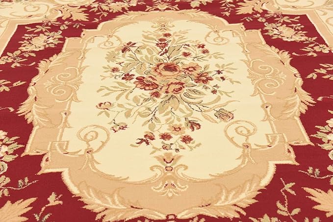 Unique Loom Versailles Collection Traditional Classic Floral Motif Area Rug (8' 0 x 11' 4 Rectangular, Burgundy/ Ivory)