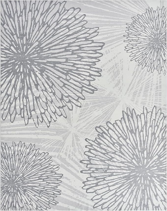 WITSHOCK 7x10 Washable Rug for Living Room,Modern Floral Distress Print Pattern Area Rugs,Stain Resistant with Non Slip Backing Carpet for Dining Room,Bedroom & Home Decor,Grey White