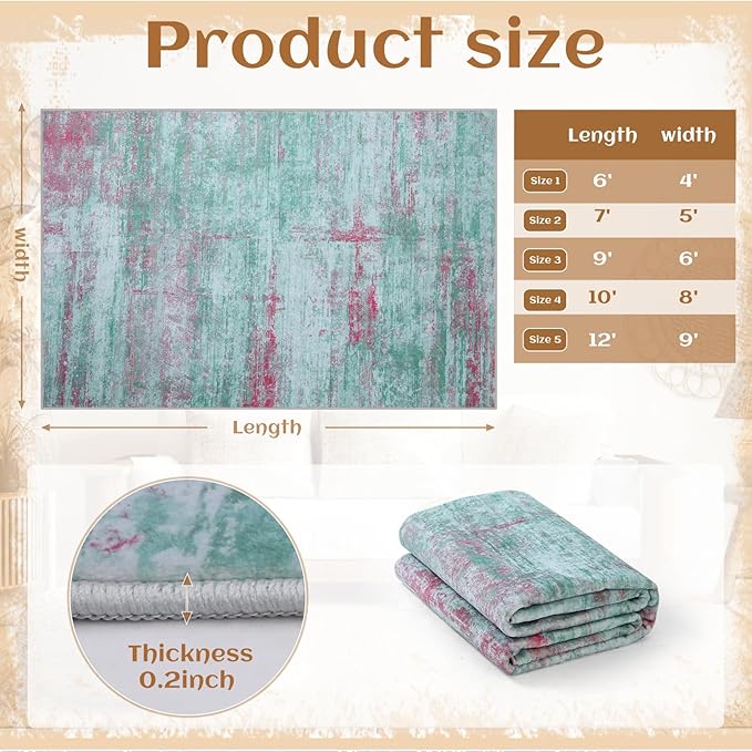 6x9 Abstract Area Rugs for Living Room, Modern Washable Indoor Rug for Bedroom, Thin Soft Large Non-Slip Carpet for Dining Room Home Office Farmhouse Decor - Abstract Green Red